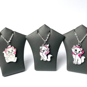 Aristocats Kitten Marie Necklace - Enamel Pendant Charm on Silver Plated Chain