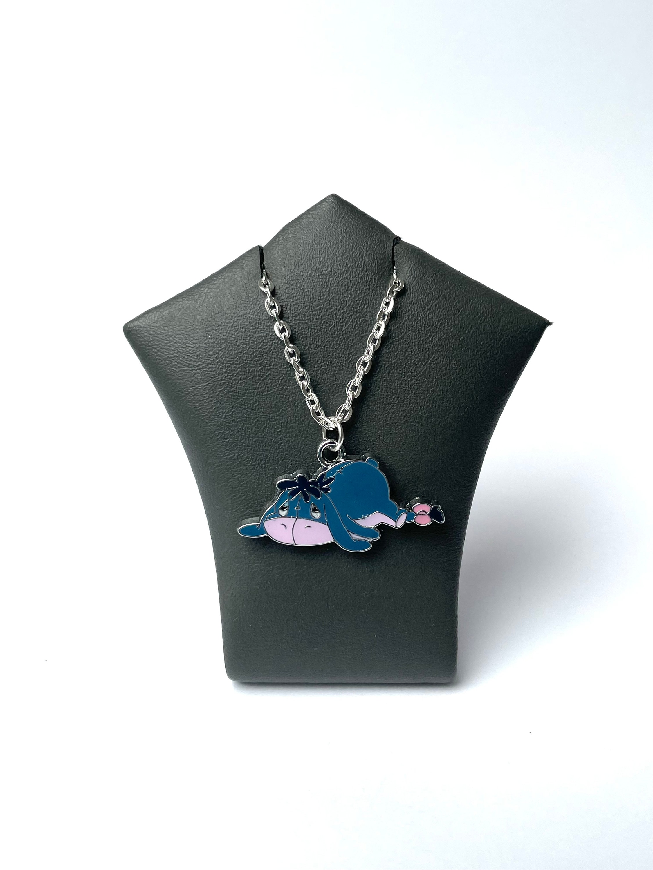 Cartoon Eeyore Donkey Necklace Winnie the Pooh's Friend Enamel Pendant  Charm Silver Plated Chain