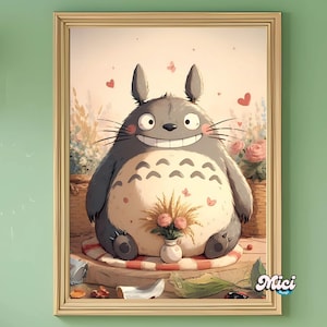 Digital Wall Art Printable Totoro Studio Ghibli Inspired Illustration, Cozy Home Decor, Perfect Gift for Anime Lovers