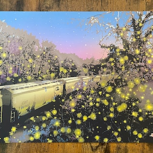 Fireflies and Trains Along The James River | 11x14 Print | Richmond Virginia | RVA Art | RVA Coffee Stain | James River | Richmond Art
