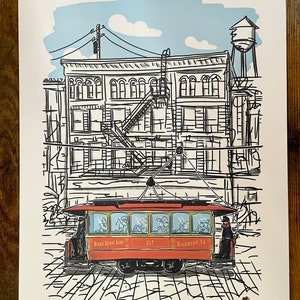 Richmond, VA Trolley Print | RVA | Richmond Art | RVA Coffee Stain | Richmond Local Art Print