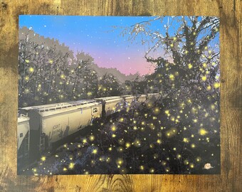 Fireflies and Trains Along The James River | 11x14 Print | Richmond Virginia | RVA Art | RVA Coffee Stain | James River | Richmond Art