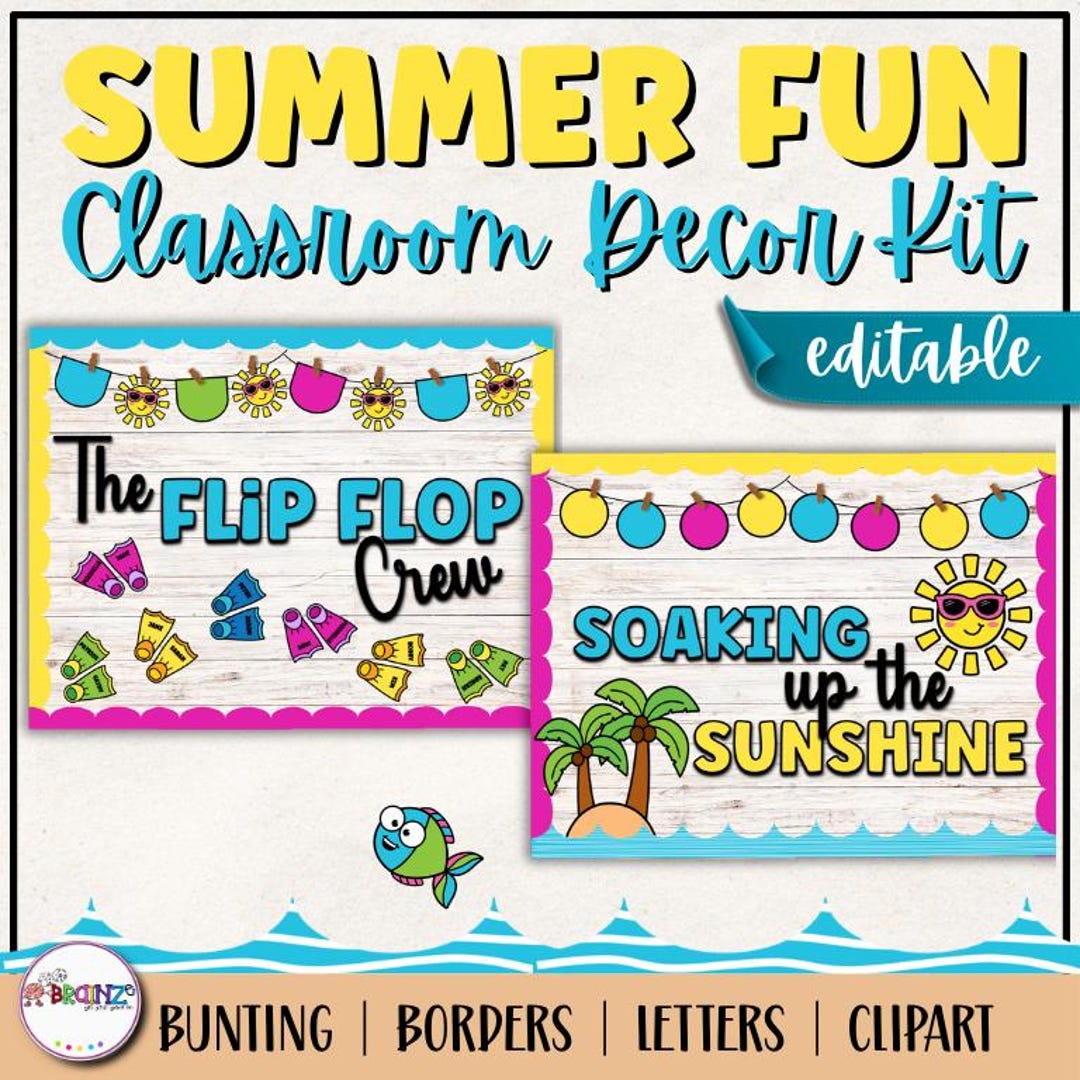 Summer Bulletin Board Kit Editable Classroom Decor Hello Summer Letters ...