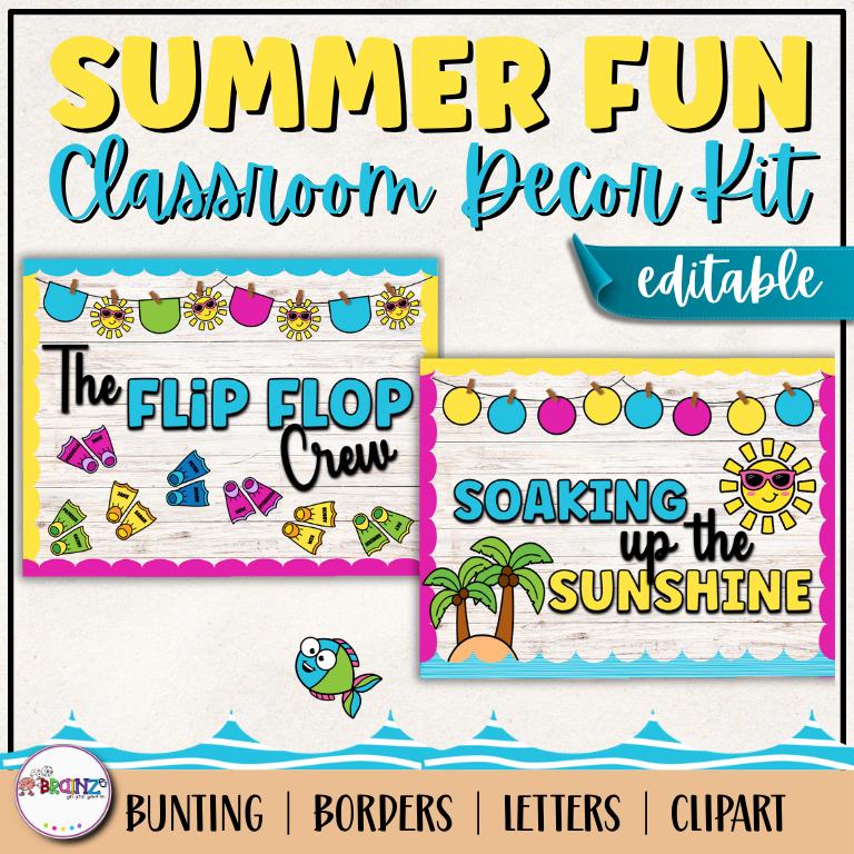 Summer Bulletin Board Kit Editable Classroom Decor Hello Summer Letters ...