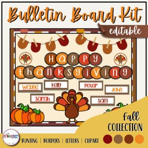 Thanksgiving Turkey Bulletin Board Kit: Editable Name Craft, Fall Classroom Decor