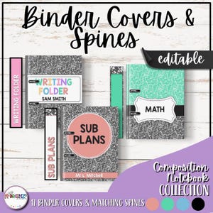 Editable Binder Covers & Spines | Composition Notebook Pastels Classroom Decor | Teacher Organization and Filing | PowerPoint and PDF