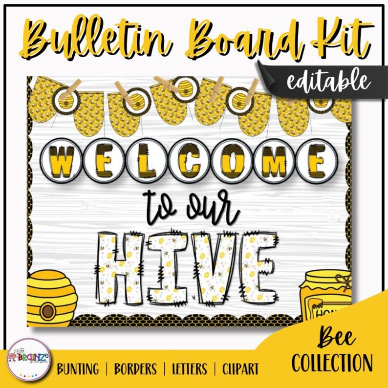 Bee Classroom Decor Bulletin Board Kit | Editable Welcome Door Display ...