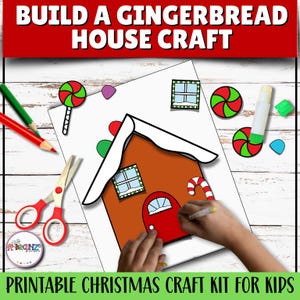 Build a Gingerbread House Craft | Christmas Cut and Paste Activity | Printable Holiday Craft for Kids | Fine Motor Christmas Art Project