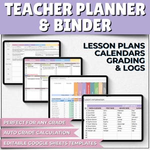 Digital Teacher Planner | Editable Google Sheets Lesson Binder, Academic Planner, Auto-Calculating Gradebook, Attendance Tracker, Calendars
