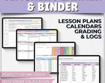Digitaler Lehrerplaner | Bearbeitbarer Google Sheets-Unterrichtsordner, Akademischer Planer, automatisch berechnendes Notenbuch, Anwesenheits-Tracker, Kalender