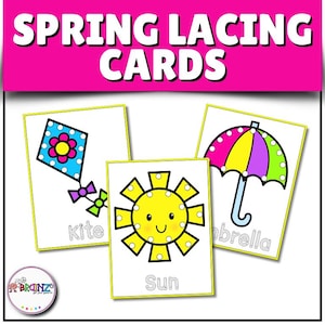 Spring Lacing Cards Printable | Fine Motor Skills Activity for Kids | Spring Busy Bag | Umbrella Sun Flower Snail | Instant Download