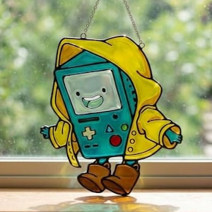 Adventure Time BMO Resin Suncatcher | Video Game Decor BMO Raincoat Gift For Cartoon Network Lovers