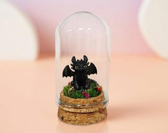 Toothless Dragon Mini Terrarium Cloche, How To Train Your Dragon Figurine, Fantasy Movie Gift, Handmade Desk Decor, Tiny Dragon Art