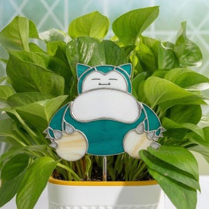 Snorlax-plantenstokje harsplantstokje| PKM-tuindecoratie | Gamecadeau plantenbakaccessoire| Leuke anime-fanart