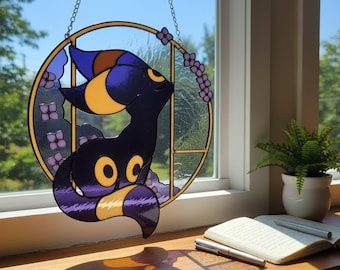 Atrapasueños de resina de Umbreon, adorno para ventana de fan art, decoración de Eeveelution, regalo para gamers, decoración única para el hogar de anime.