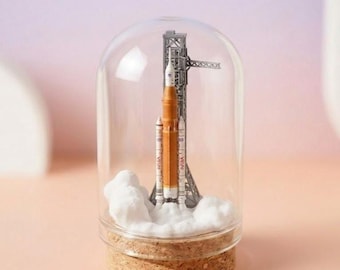 Artemis II Rocket Launch Glass Display, NASA Space Exploration Miniature, Science Lover Gift