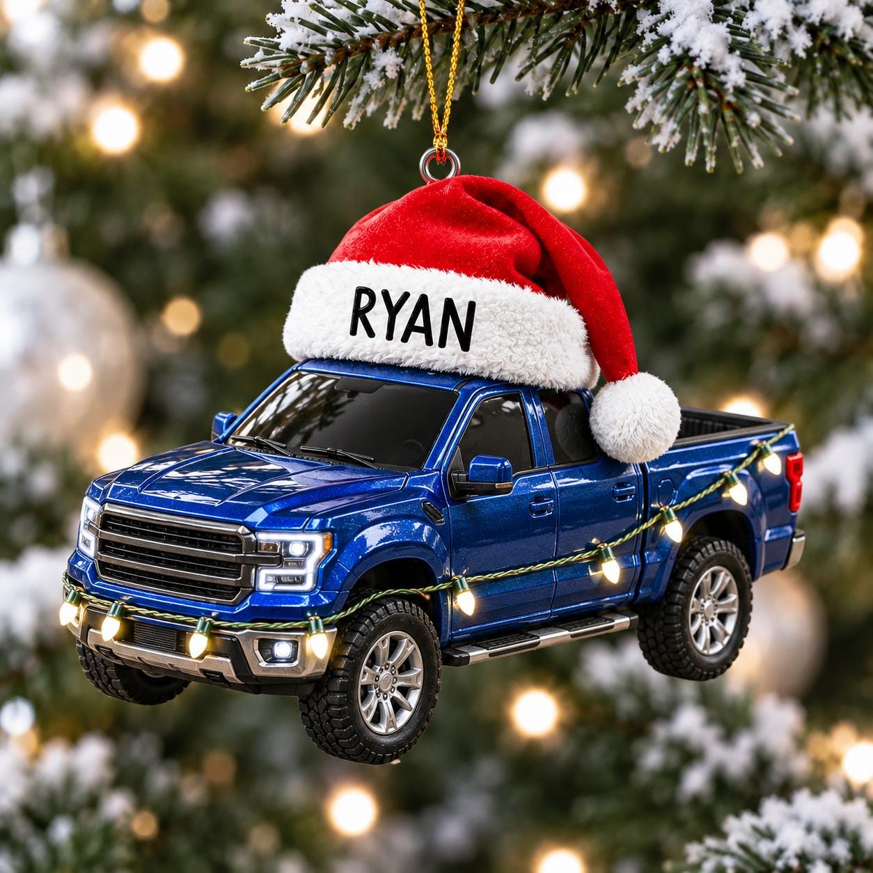 Personalized Blue Pickup Truck Christmas Ornament, Custom Name Vehicle Decor, Holiday Acrylic Keepsake Gift For Him