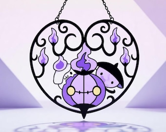 Ghost Type Suncatcher, Litwick Lampent Chandelure, Raam hangend hartvormig decor van kunsthars, gamercadeau