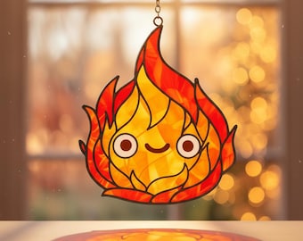 Cute Ca.lc.if.er Faux Resin Suncatcher Flame Character Window Decor Gh.ib.li Inspired  Window Hanging Unique Gift
