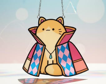 Howl's Moving Castle Cat Suncatcher, Faux Stained Glass Window Hanging, Ghibli Inspired Acrylic Art, Whimsical Cat Decor Gift