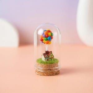 Miniature Up House With Balloons In Glass Dome Diorama, Adventure Is Out There Gift, Tiny Pixar Inspired Movie Decor, Micro Fairy Garden