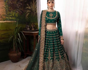 Conjunto Lehenga Choli verde de diseñador pakistaní / Conjunto Kiara para Mehendi