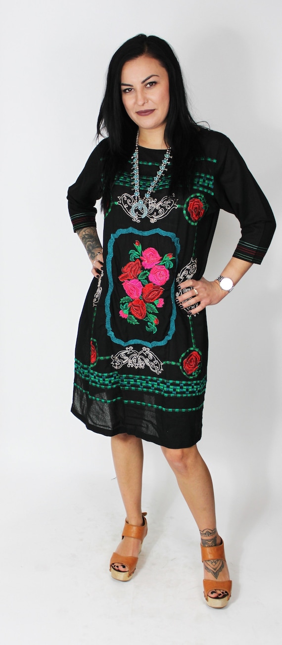 ROSA | 1980s Embroidered Floral Sheer Black Dress