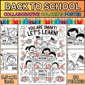 Back to School Collaborative Coloring Poster | Group Activity | 20 Pages Puzzle for Kids