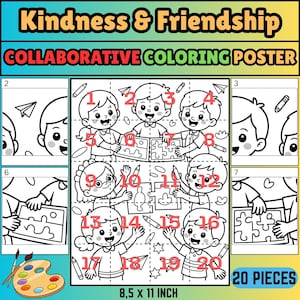 Kindness Puzzle Party Poster – Collaborative Back to School Coloring Activity | 20 Pages PDF