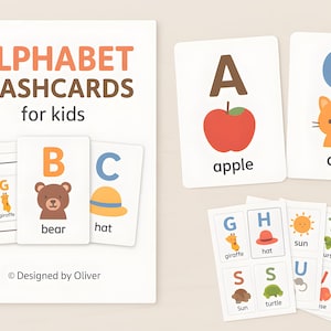 Flashcards do alfabeto para crianças - Letras imprimíveis de A a Z - Cartões educativos do alfabeto para pré-escola e crianças pequenas