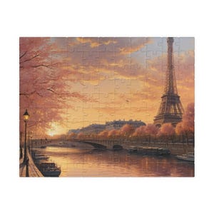 Jigsaw Puzzle, Eiffel Tower Paris Sunset 1000-piece with Romantic Tones, Artistic Realism, Elegant Serenity, Gift Idea, Wall Art Decor
