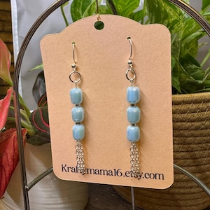 Dangle Earrings. Long Earrings. Silver Earrings. Glass Beads. Tassle Earrings