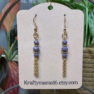 Gray Glass Bead Dangle Earrings with Gold Chain Tassels