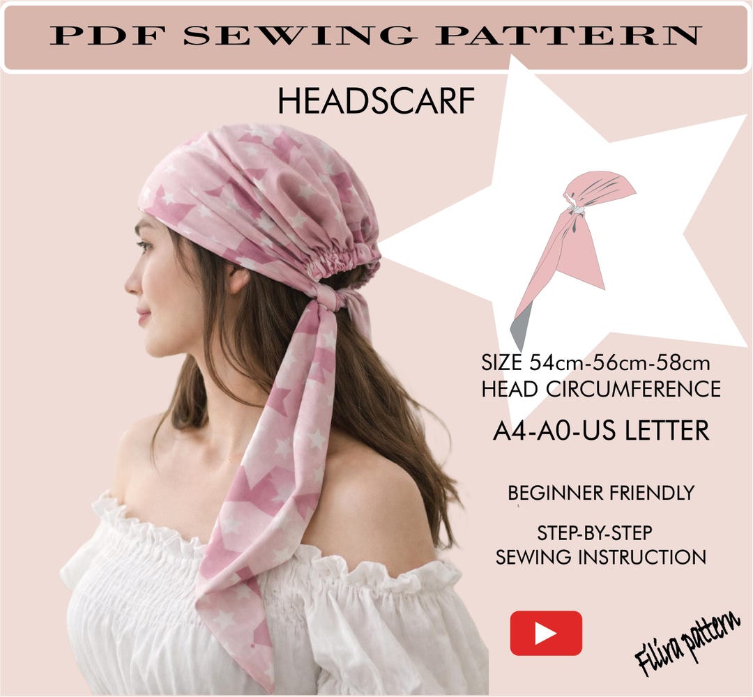 Tubaw Pattern Headscarf Turban Sewing Pattern – Elegant Style (PDF Pattern, Sizes 54 ...