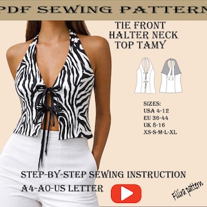 Halter Neck Top PDF Sewing Pattern | Women’s Pattern |Tie-Front-Zebra Print