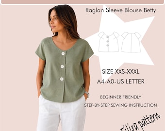 Raglan Sleeve Blouse Sewing Pattern | PDF Pattern | Sizes XXS–XXXL