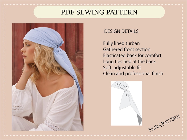 Turban Patterns Headscarf Turban Sewing Pattern – Elegant Style (PDF Pattern, Sizes 54 ...