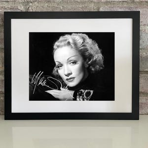 Marlene Dietrich Classic Hollywood Poster Photo with Reprint Autograph | Framed or Unframed 8x10