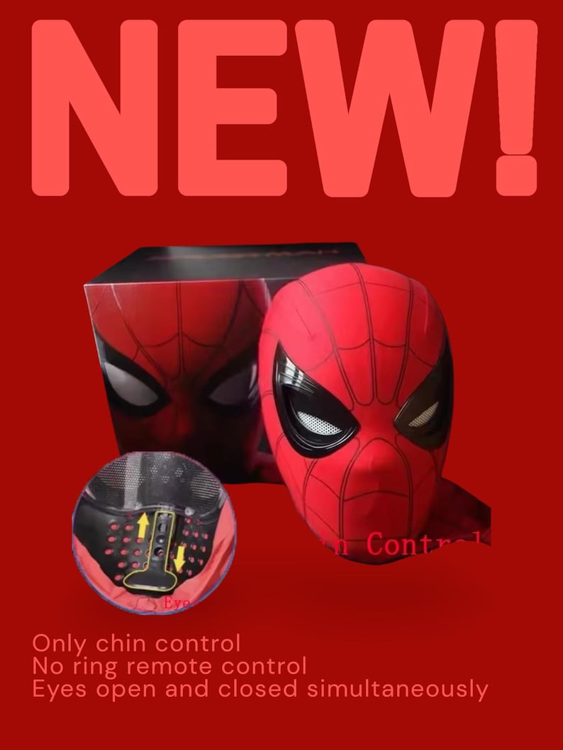 Red and blue Spider-Man mask inspired by the iconic Marvel superhero, featuring large white illuminated eyes that blink automatically. The mask fully covers the face and accurately recreates Spider-Man’s classic design. Perfect for cosplay, costume parties, collectors, or as a gift, with a realistic interactive blinking eye effect that stands out.