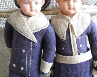 Antique Pair French Sailor Dolls