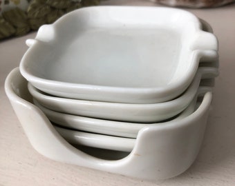 White Vintage Ironstone Ashtray Set Butter Pats