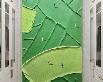 Golf Wall Art | Green Abstract Textured Canvas | Minimalist Golf Gift for Men | Modern Sports Decor | Large Impasto Painting for Office