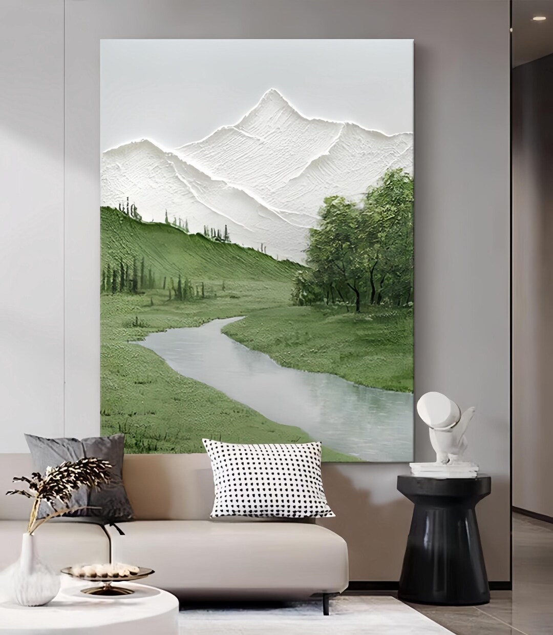 Textured Mountain Landscape Oil Painting on Canvas, Living Room Wall ...