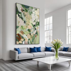 Green Flower 3D Texture Painting on Canvas Abstract Floral Art Green Garden Painting Large Green Texture Wall Art Impasto Painting Boho Art