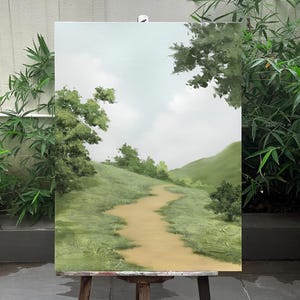 Large Forest Path Oil Painting On Canvas, Original Natural Landscape Painting, Mountain Texture Wall Art Custom Living Room Wall Decor