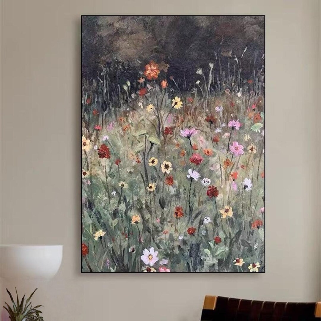 Wildflower Field Oil Painting: Framed Landscape Canvas Art - Etsy