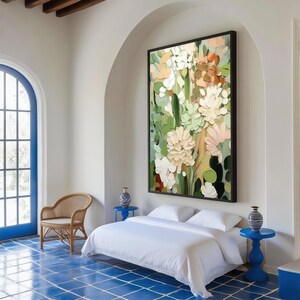 Green Flower 3D Texture Painting on Canvas Abstract Floral Art Green Garden Painting Large Green Texture Wall Art Impasto Painting Boho Art