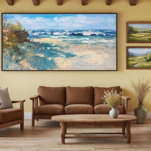Beach Ocean Painting on Canvas, Original Coastal Art, Textured Seascape for Living Room Wall Decor, Large Wall Art, Unique Gift