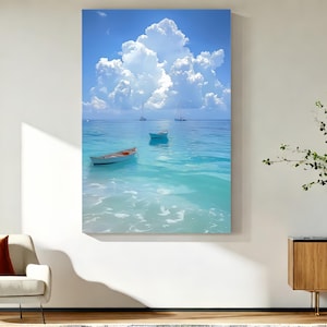Original Seascape Oil Painting: Large Abstract Sailboat Nautical Wall Decor