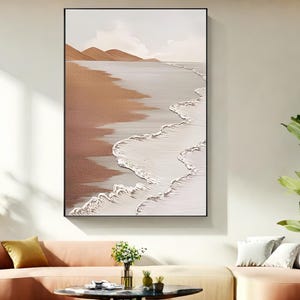 Beach Oil Painting Large Beach Wave Wall Art Textured Canvas Hand-Painted Ocean Seascape Modern Home Decor 3D Artwork